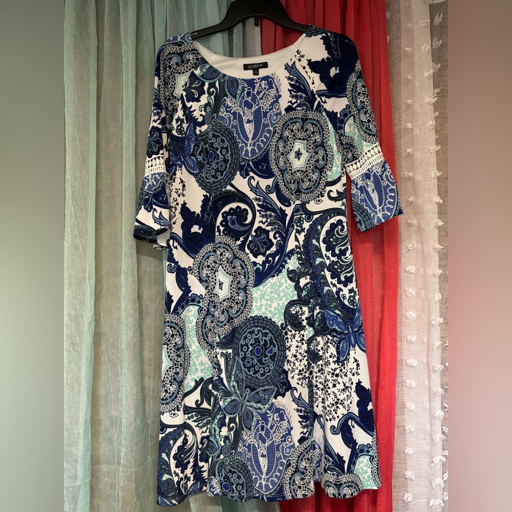 Blue and White Patterned Dress